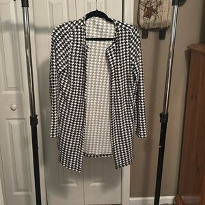 Houndstooth Open Front Outwear, Versatile Long Sleeve Outwear For Spring & Fall